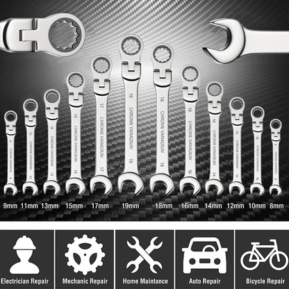 Flex-head Ratcheting Wrench Set,1Pcs Metric 6-24mm Chrome Vanadium Steel