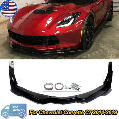 2014-2019 Corvette C7 Z06 Stage 3 Front Lip Splitter + Side Winglets Gloss Black/Carbon Fiber