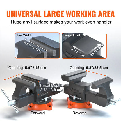 Bench Vise 4.5" 6" 6.5" Multipurpose with Swivel Base & Anvil