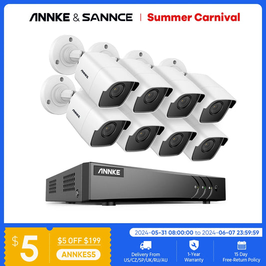 ANNK H.265+ 5MP Lite Ultra HD 8CH DVR CCTV Security System 8PCS Outdoor 5MP EXIR Night Vision Camera  Video Surveillance Kit