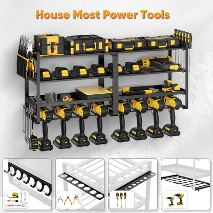 Large Heavy Duty 8 Drill Holder, 4 Layer Garage Tool Organizer and Storage,