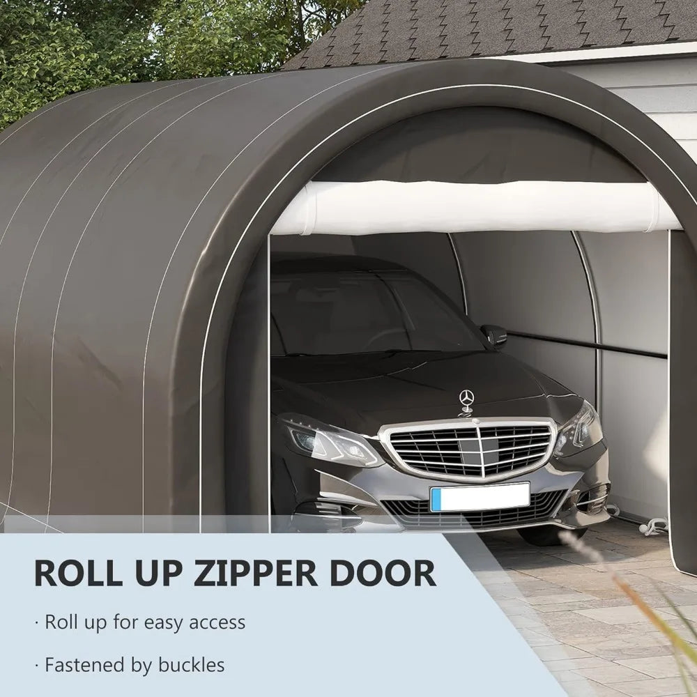 Outsunny 10' x 16' Carport, Heavy Duty Portable Garage Storage Tent with Large Zippered Door, Anti-UV PE Canopy Gray