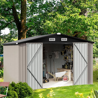 Aoxun Outdoor Metal Storage Shed, 9.7x7.6 FT