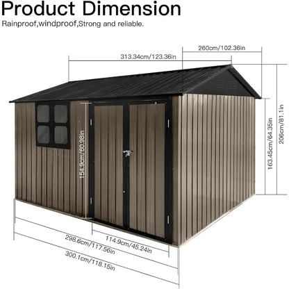 Outdoor Storage Sheds with Window, Metal Anti-Corrosion with Lockable Door&Shutter Vents