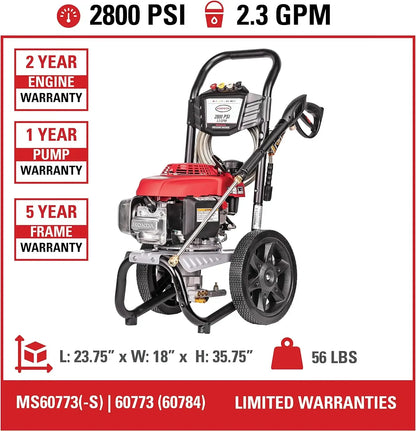 Simpson Cleaning 2800 PSI Gas Pressure Washer, 2.3 GPM,  Includes Spray Gun and Extension Wand, 4 QC Nozzle Tips, 1/4-in. x 25-ft. MorFlex Hose