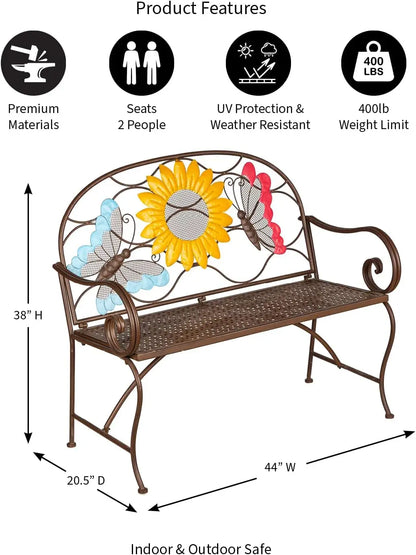 Evergreen Weatherproof Sunflower with Butterflies Outdoor Bench, Holds Up to 400 lbs