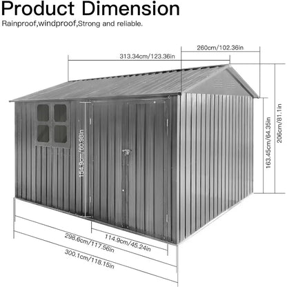 Outdoor Storage Sheds with Window, Metal Anti-Corrosion with Lockable Door&Shutter Vents