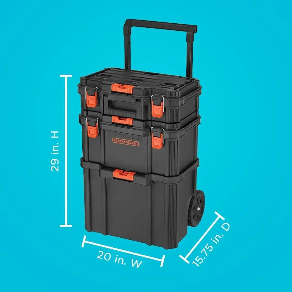 3 Piece Stackable Storage Organzier Set with Toolbox Rolling Tote