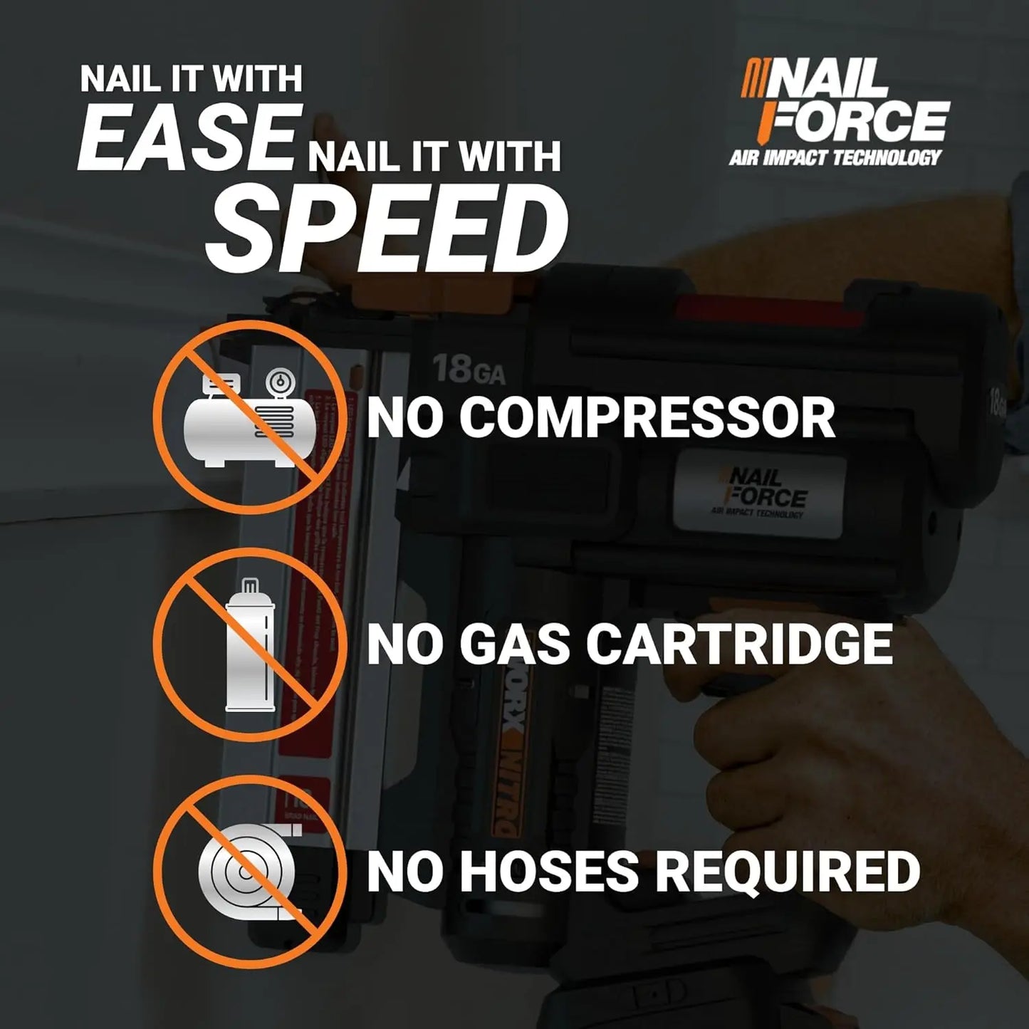 Worx Nitro 20V 18GA Cordless Brad Nailer, Cordless Nail Gun, Nail Gun Battery Powered, Up to 2 Inch, Tool-Free Jam Release,