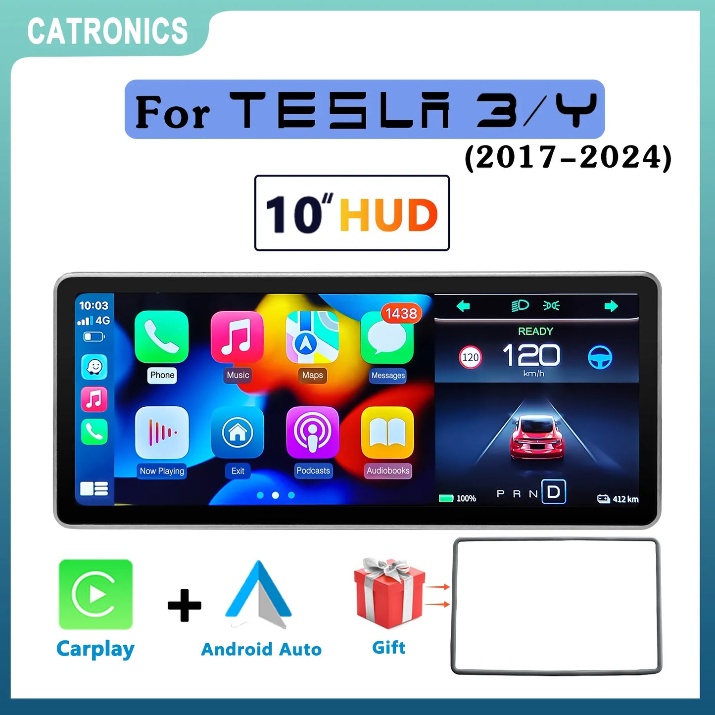 10in. Tesla Model 3 Y Digital Dashboard Heads Up Display Carplay Android Auto