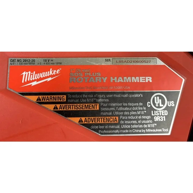 Milwaukee 2912-20 M18 Fuel 18V 1" Sds Plus Brushless Rotary Hammer