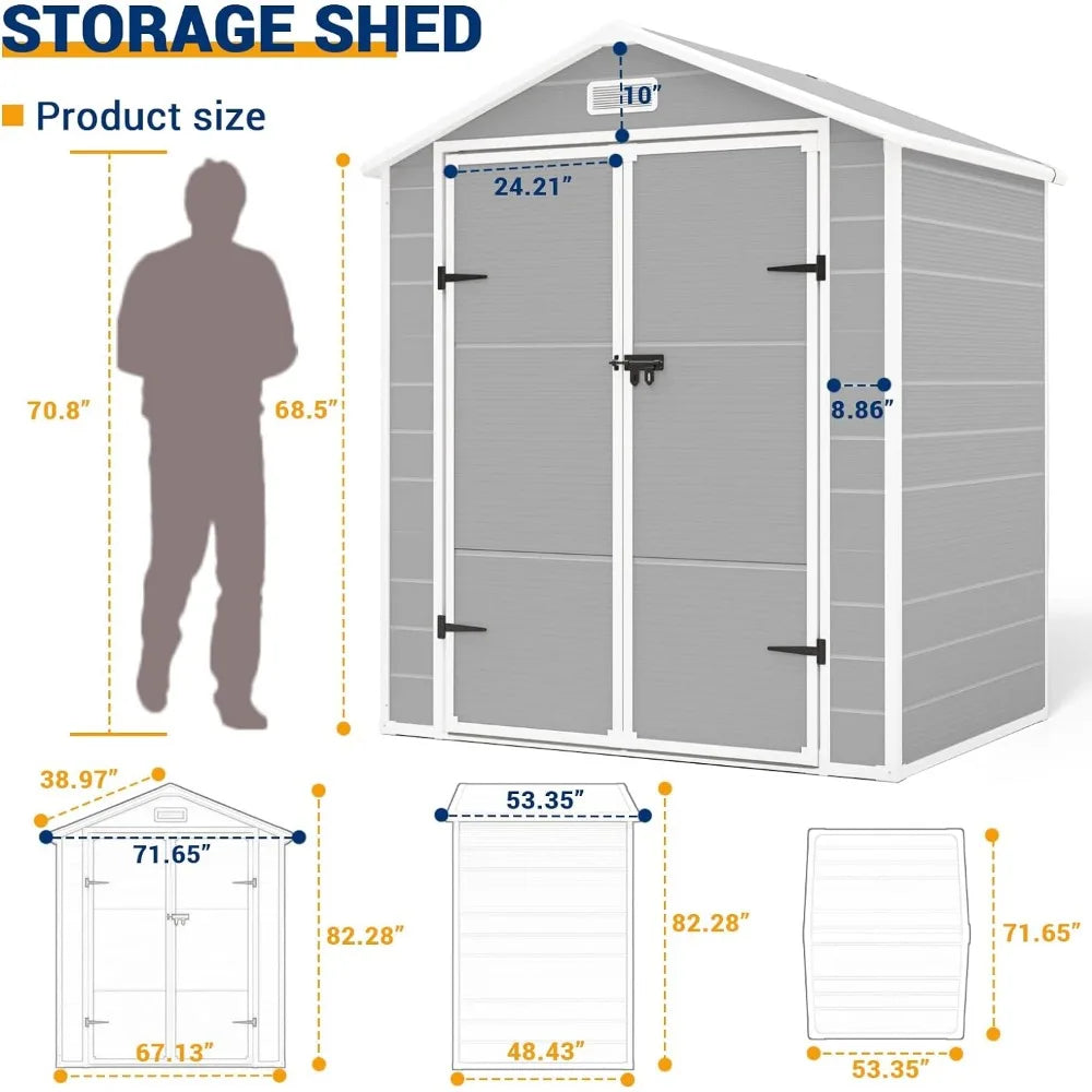 Outdoor Resin 6x4.5 Ft. Storage Shed with Floor and Lockable Door