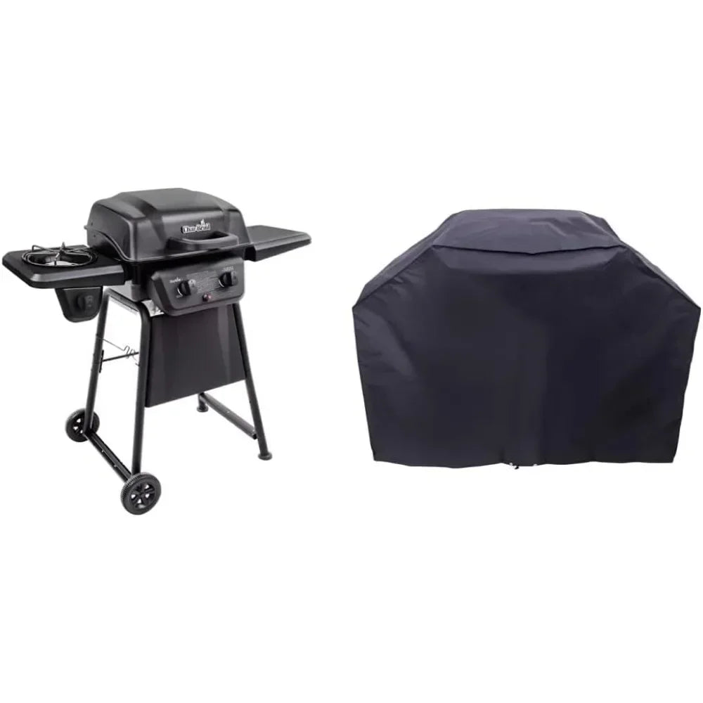 Char-Broil Classic 280 2-Burner Liquid Propane Gas Grill & Basic Grill Cover & Nylon Bristle Grill Brush with Cool Clean Technology, One Size