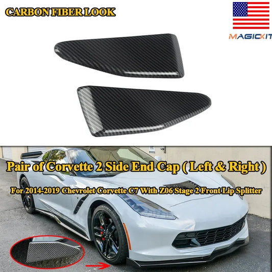 2014-2019 Chevy Corvette C7 Stage 2 Front Splitter End Caps Carbon Fiber