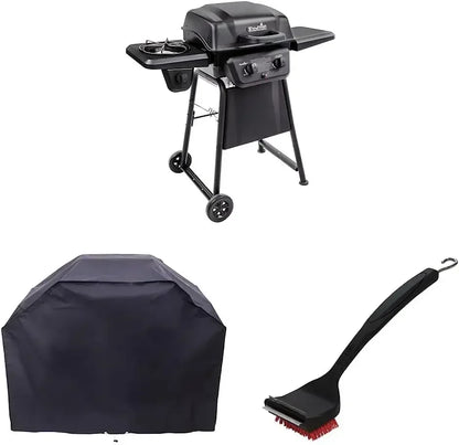 Char-Broil Classic 280 2-Burner Liquid Propane Gas Grill & Basic Grill Cover & Nylon Bristle Grill Brush with Cool Clean Technology, One Size