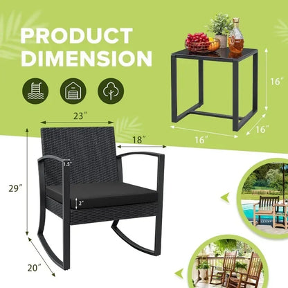 Homall Outdoor 3 Piece Furniture Set, 2 Rocking Patio Chairs with Cushions and Table for Porch, Poolside