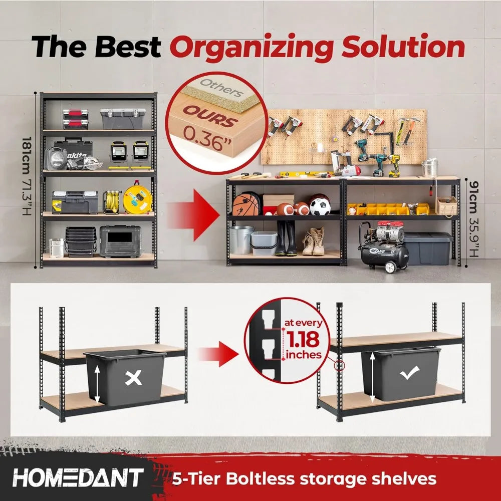 HOMEDANT Z-beam 5 Tier Laminated Heavy Duty Garage Storage Adjustable Wide Size Metal Shelving Unit Utility Rack Shelves