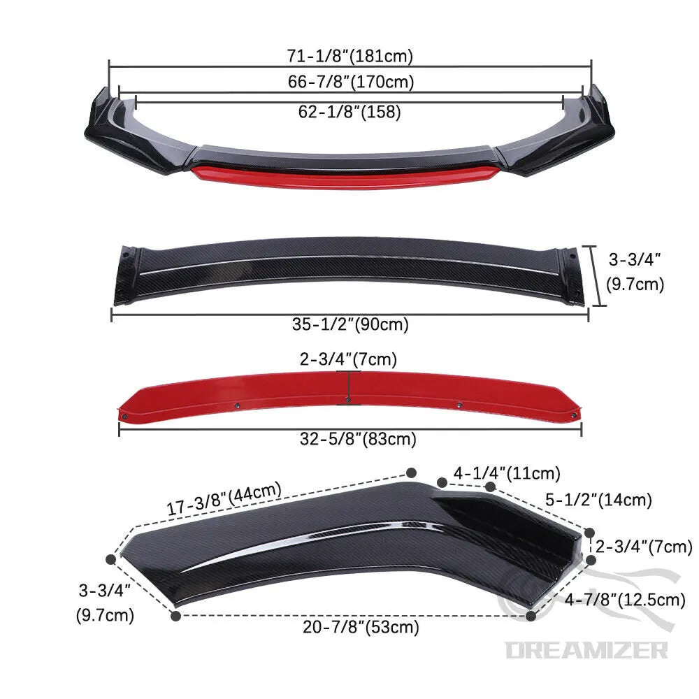 4pcs Car Front Bumper Lip Kit Spoiler Splitter Diffuser Carbon Fiber Canard