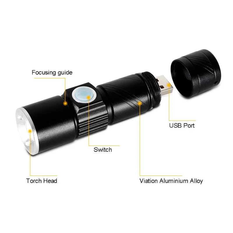 ZK20 Rechargeable Waterproof Tactical Mini LED Flashlight