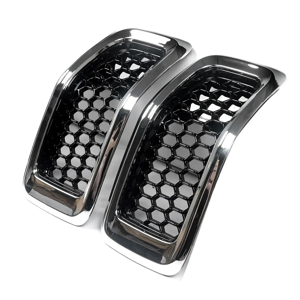 2014-18 Jeep Cherokee Black Mesh Honeycomb Chrome Ring Front Grille Inserts