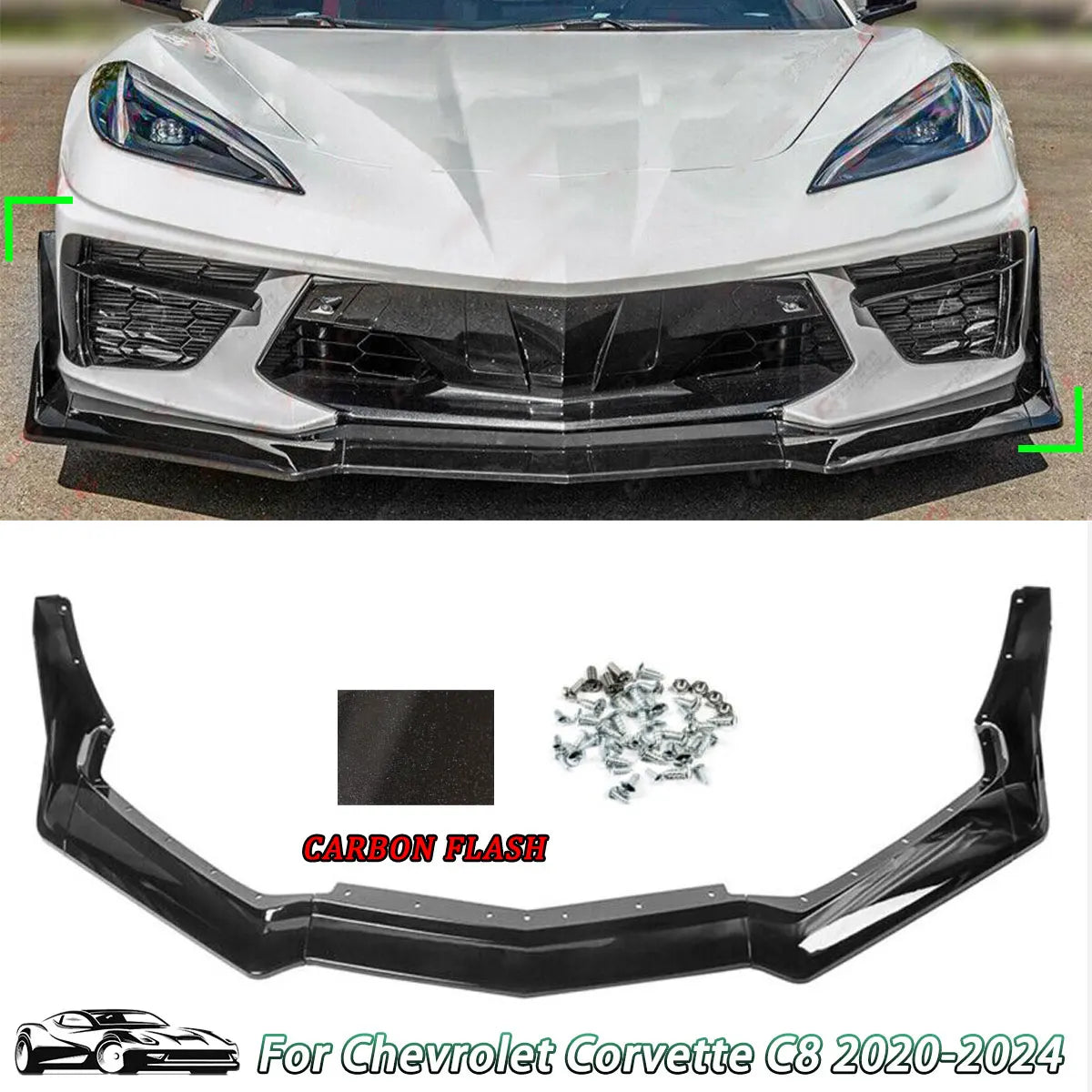 20-24 Corvette C8 ZL1 Style Carbon Flash Front Splitter Lip & Side Winglets