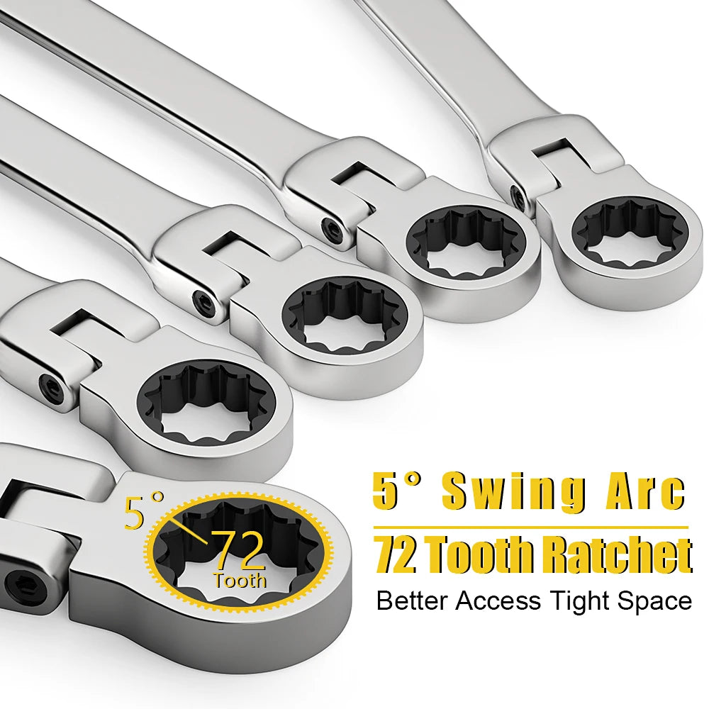 Flex-head Ratcheting Wrench Set,1Pcs Metric 6-24mm Chrome Vanadium Steel