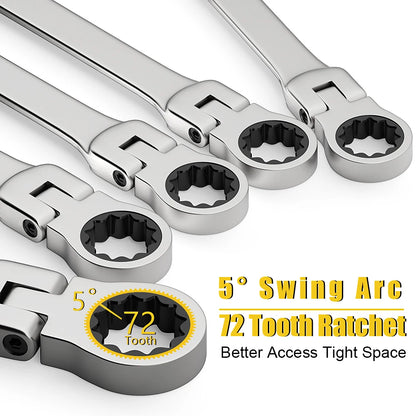 Flex-head Ratcheting Wrench Set,1Pcs Metric 6-24mm Chrome Vanadium Steel