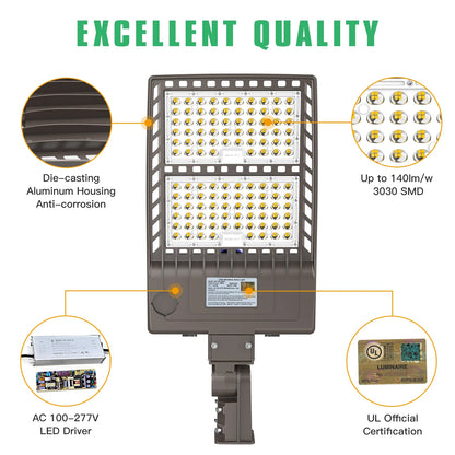 400W Outdoor Area Lighting AC100-277V 5 Years Warranty IP65 Waterproof Parking Lot Fixture LED Street Light