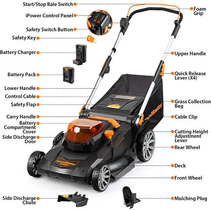 LawnMaster CLMFR6020A 0802 Cordless 21-Inch Brushless Push Lawn Mower 60V Max with 4.0Ah Battery &Fast Charger