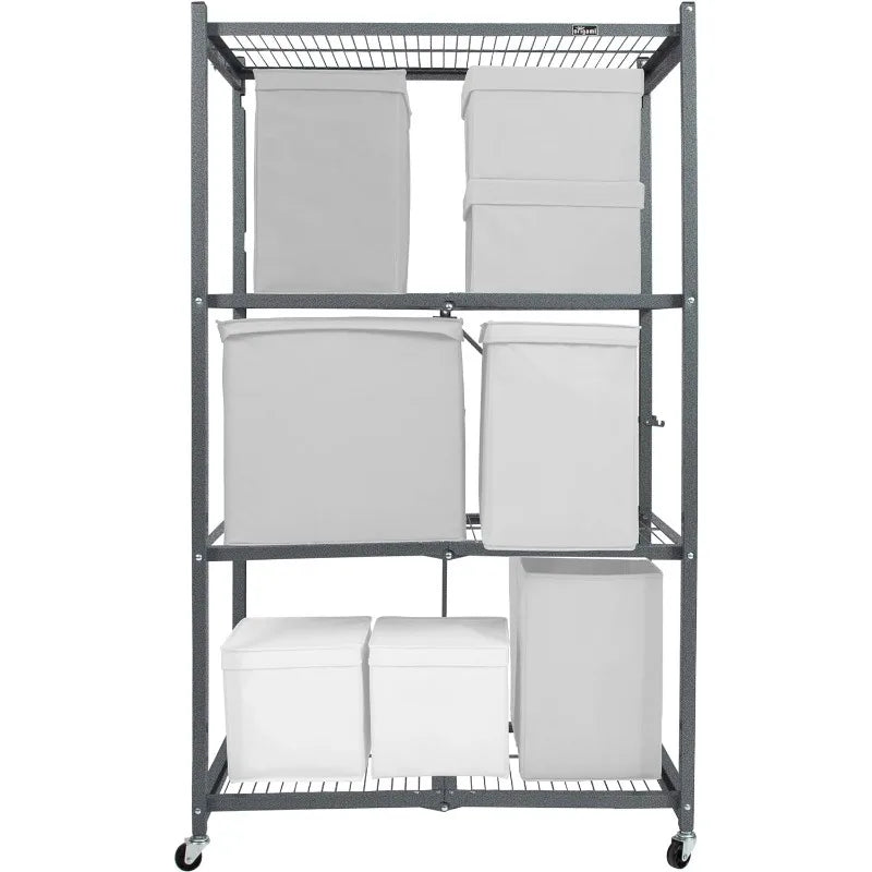 4 Tier Oragami Multipurpose Folding Storage Rack with Lockable Wheels