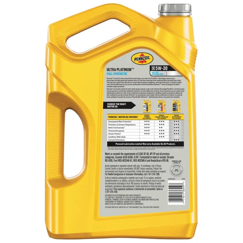 Ultra Platinum Full Synthetic 5W-30 Motor Oil, 5 Quart (3 Pack)