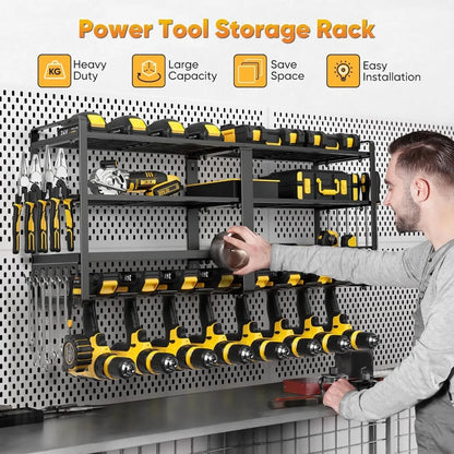 Large Heavy Duty 8 Drill Holder, 4 Layer Garage Tool Organizer and Storage,