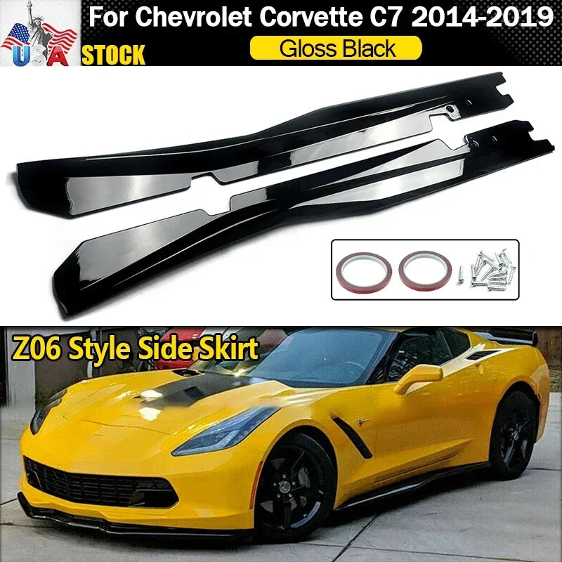 2014-2019 Chevy Corvette C7 Z06 Look Side Skirts ABS Carbon Fiber/Gloss Black Style