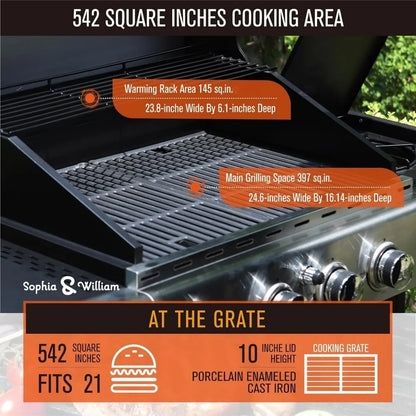 Captiva Designs 4/6-Burner Gas Propane Stainless Steel BBQ Grill Side Burner and Porcelain-Enameled Cast Iron Grates