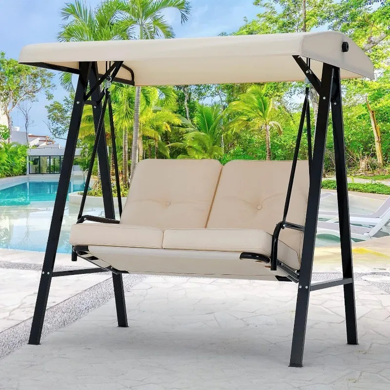 Outdoor Patio Swing Chair with Adjustable Canopy and Removable Cushion