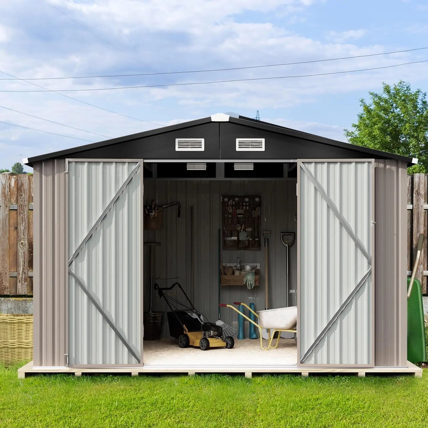 Aoxun Outdoor Metal Storage Shed, 9.7x7.6 FT