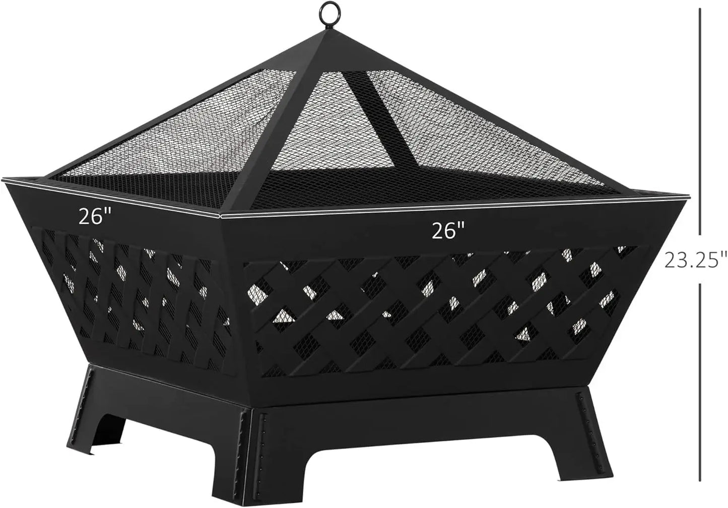 26 Inch Outdoor Fire Pit with Spark Screen Cover, Poker for Patio,Backyard