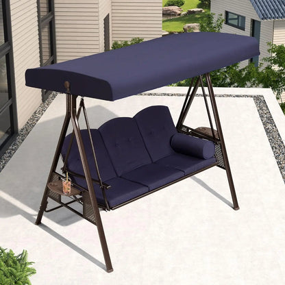 3-Seat Deluxe Outdoor Swing with Weather Resistant Steel Frame, Adjustable Tilt Canopy, Cushions and Pillow Included