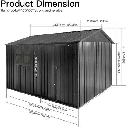 Outdoor Storage Sheds with Window, Metal Anti-Corrosion with Lockable Door&Shutter Vents