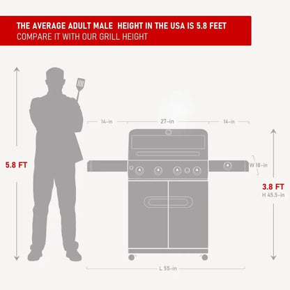 Monument Grills Outdoor Barbecue Stainless Steel 4 Burner Propane Gas Grill, 62,000 BTU with Side Burner and LED Controls, Mesa415BZ