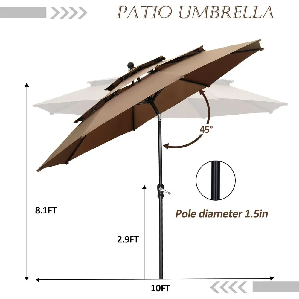 PUPZO 10ft Patio Umbrella 3 Tiers with Tilt Adjustment and 8 Sturdy Ribs