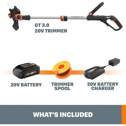 Worx String Trimmer Cordless GT3.0 20V PowerShare 12" Edger & Weed Trimmer (2 Batteries & Charger Included) WG163