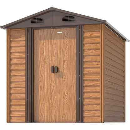 Patiowell 6 ft. W x 4 ft. D Wood Look Metal Storage Shed with Lockable Doors,