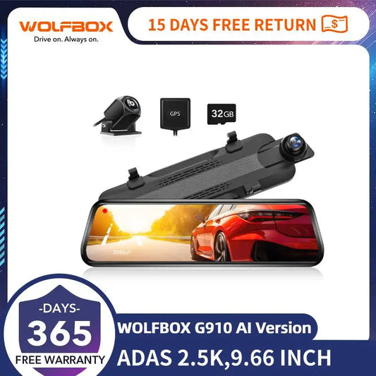 WOLFBOX G910 Dash Cam Front and Rear AI Motion Detection Car Video Recorder for GPS Parking Monitor Mirror Car Dvr