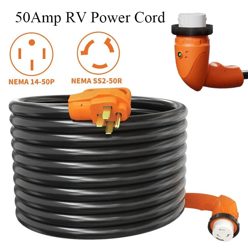 25/30/50 FT 50 AMP RV NEMA 14-50P 90° Twist Locking Power Cord with Handle