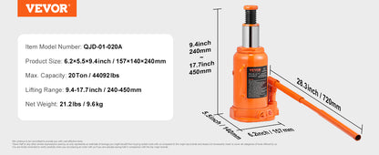 Hydraulic Bottle Jack 20 Ton/44092 LBS