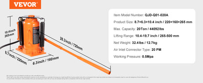 Hydraulic Bottle Jack 20 Ton/44092 LBS
