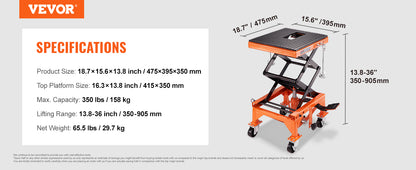 Motorcycle Scissor Lift 350/1100/1500 LBS Capacity Jack with Wide Deck & Safety Pin