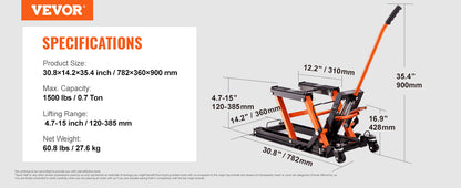 Motorcycle Scissor Lift 350/1100/1500 LBS Capacity Jack with Wide Deck & Safety Pin