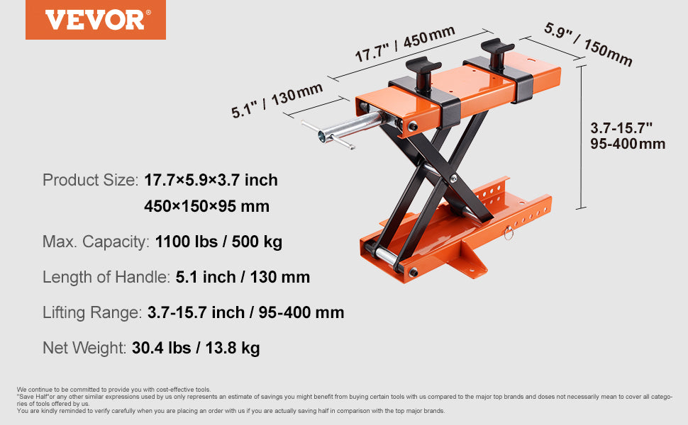 Motorcycle Scissor Lift 350/1100/1500 LBS Capacity Jack with Wide Deck & Safety Pin